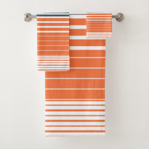 Nautical Navy Blue Orange Stripes Bath Towel Set