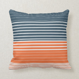 Nautical Navy Blue Orange Stripes Throw Pillow