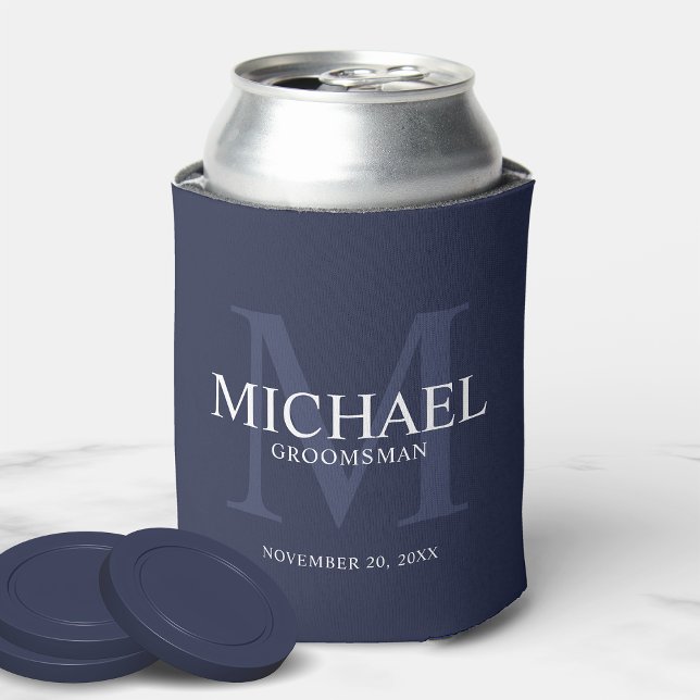 Nautical Navy Blue Personalized Groomsmen Can Cooler (Creator Uploaded)