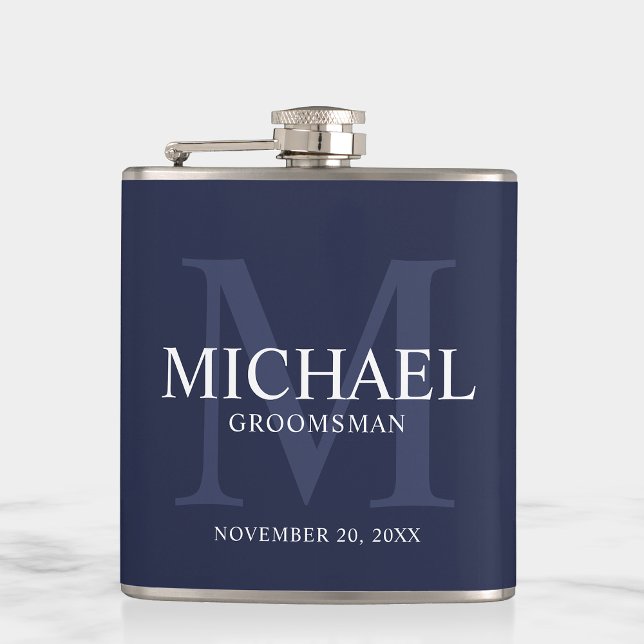 Nautical Navy Blue Personalized Groomsmen Hip Flask (Creator Uploaded)