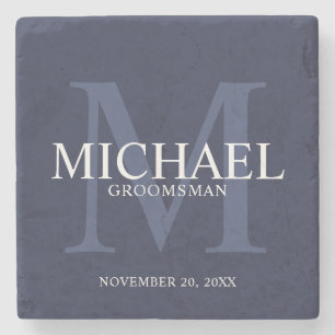 Nautical Navy Blue Personalized Groomsmen Stone Coaster