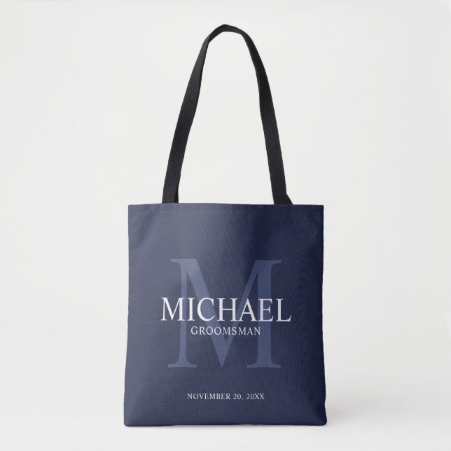 Nautical Navy Blue Personalized Groomsmen Tote Bag (Front)