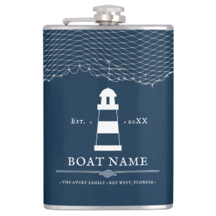 Nautical Navy Blue Personalized lighthouse Boat Hip Flask