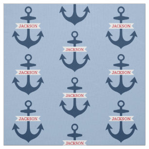 Nautical Navy Blue Personalized Name Boat Anchors Fabric