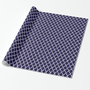 Nautical Navy Blue Quatrefoil Pattern Gift Wrap