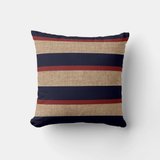 Nautical Navy Blue & Red Stripes Throw Pillow