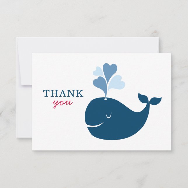 Nautical Navy Blue Red Whale Boy Baby Shower Thank You Card (Front)