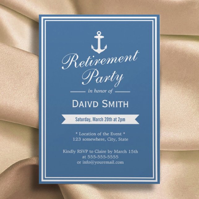 Nautical Navy Blue Retirement Party Invitations (Creator Uploaded)