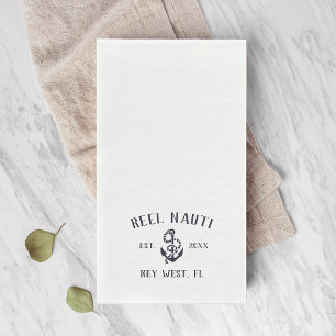 Nautical Navy Blue Rustic Anchor Boat Name Napkin