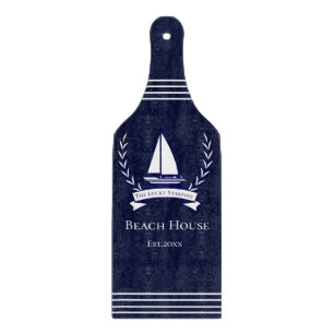 Nautical Navy Blue Sailboat Coastal Monogrammed   Cutting Board