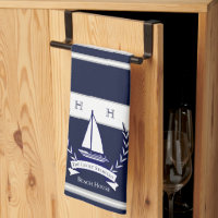 Nautical Navy Blue Sailboat Monogram Name 