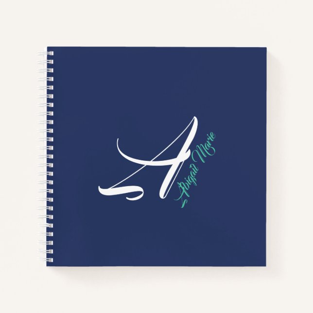 Nautical Navy Blue & Sea Green Monogram Sketchbook Notebook (Front)