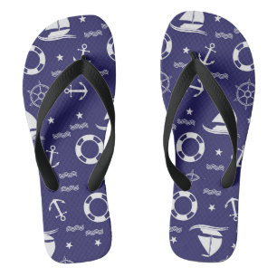 Nautical Navy Blue Seamless Patterns Background Flip Flops
