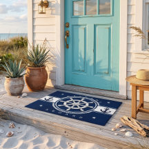 Nautical Navy Blue Ship's Wheel Anchor