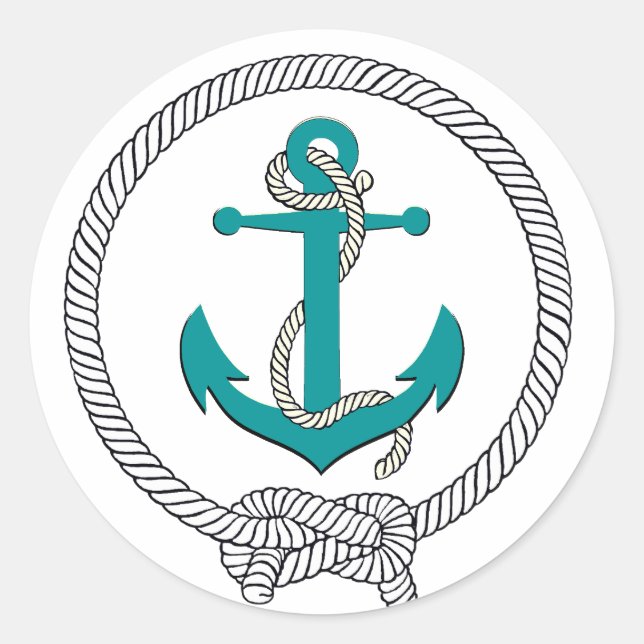 Nautical navy blue silhouette anchor blk rope classic round sticker (Front)