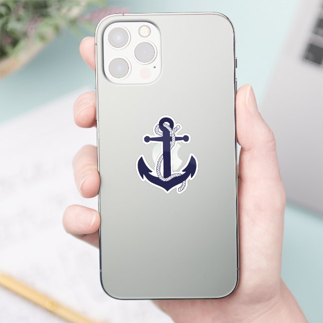 Nautical navy blue silhouette anchor rope/design 2 (Phone)