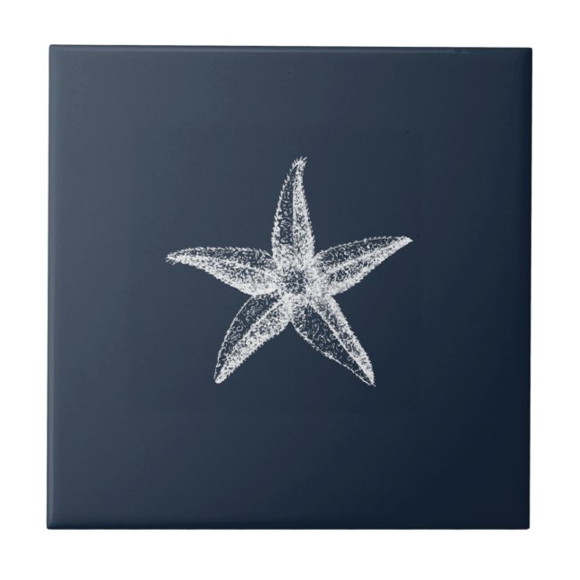 Nautical Navy Blue Simple Elegant Starfish Tile (Front)