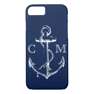 Nautical Navy Blue Sketch Anchor Monogrammed   Case-Mate iPhone Case