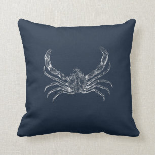 Nautical Navy Blue Starfish & Crab Throw Pillow