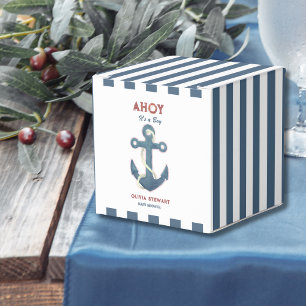 Nautical navy blue stripes Baby shower  Favor Box