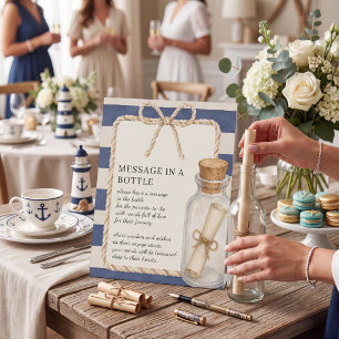 Nautical Navy Blue Stripes Message in a Bottle  Pedestal Sign