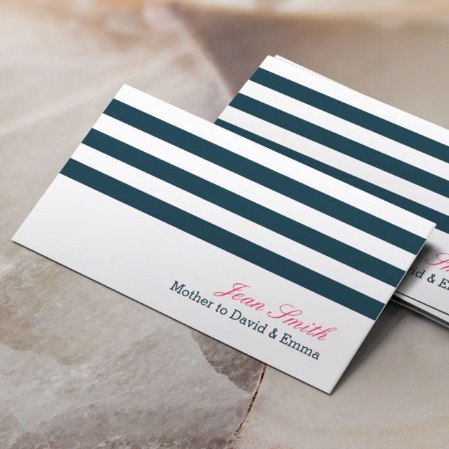 Nautical Navy Blue Stripes Mommy Calling Card (Creator Uploaded)