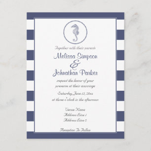 Nautical Navy Blue Stripes Seahorse Invitation