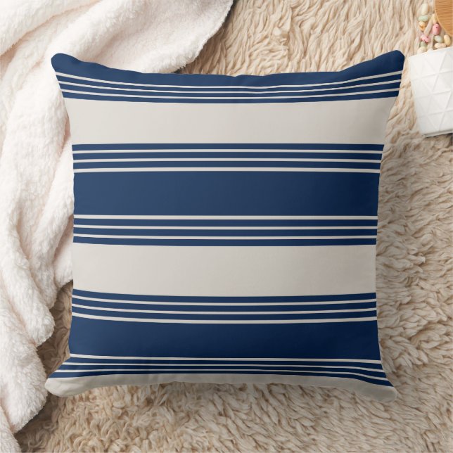 Nautical Navy Blue Stripes Throw Pillow (Blanket)