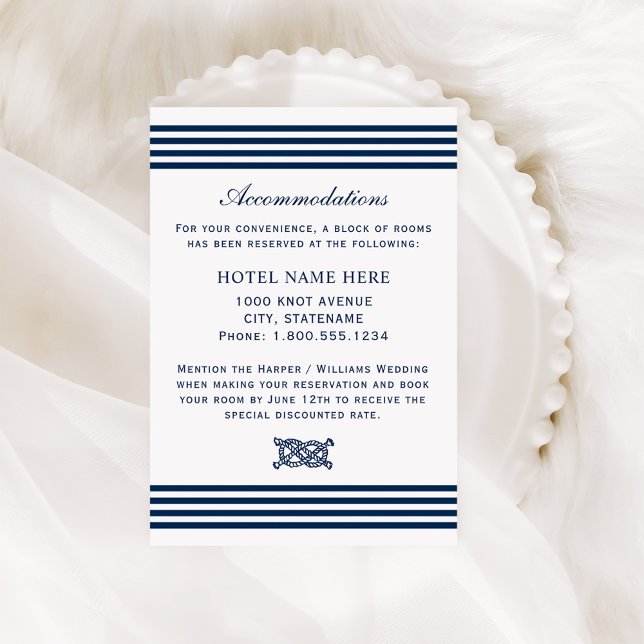 Nautical Navy Blue Stripes Wedding Accommodations Enclosure Card (Creator Uploaded)