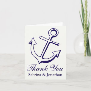 Nautical Navy Blue Thank You Ship Anchor Sailor Card
