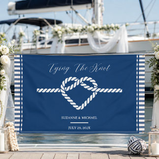 Nautical Navy Blue Tying Knot Stripes Wedding  Banner