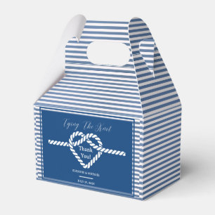 Nautical Navy Blue Tying Knot Stripes Wedding Favor Box