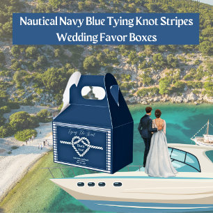 Nautical Navy Blue Tying Knot Stripes Wedding  Favor Box