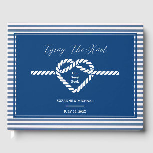 Nautical Navy Blue Tying Knot Stripes Wedding  Guest Book