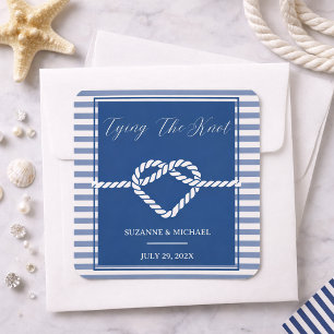 Nautical Navy Blue Tying Knot Stripes Wedding  Square Sticker