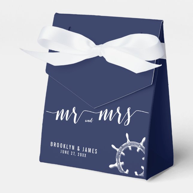 Nautical Navy Blue Wedding Favour Boxes Tent (Front Side)