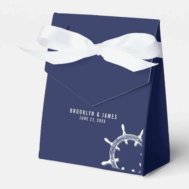 Nautical Navy Blue Wedding Favour Boxes Wheel (Front Side)