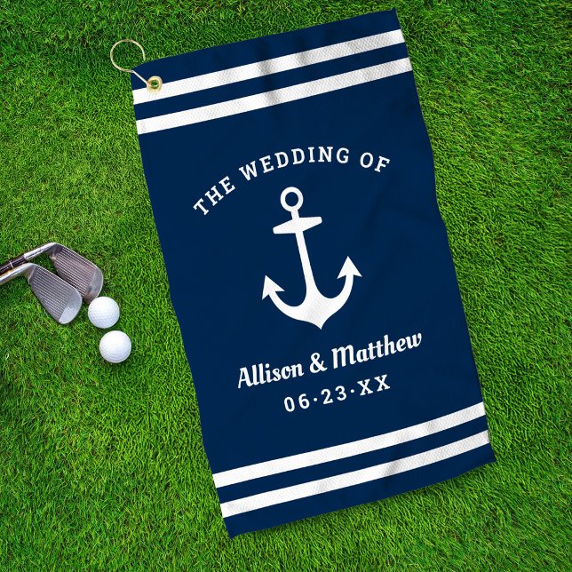 Nautical Navy Blue Wedding Monogram Boat Anchor Golf Towel (Creator Uploaded)