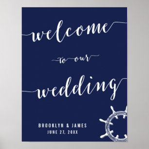 Nautical Navy Blue Wedding Reception Sign Print