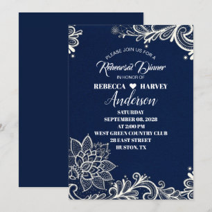 nautical navy blue wedding rehearsal dinner invitation