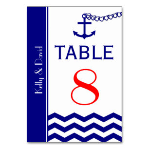 Nautical Navy Blue Wedding Table Numbers Cards