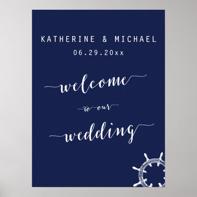 Nautical Navy Blue Wedding Welcome Sign (Front)