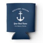Nautical Navy Blue Welcome Aboard Boat Name Anchor