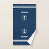 Nautical Navy Blue Welcome Aboard Boat Name Anchor Hand Towel (Hand Towel)
