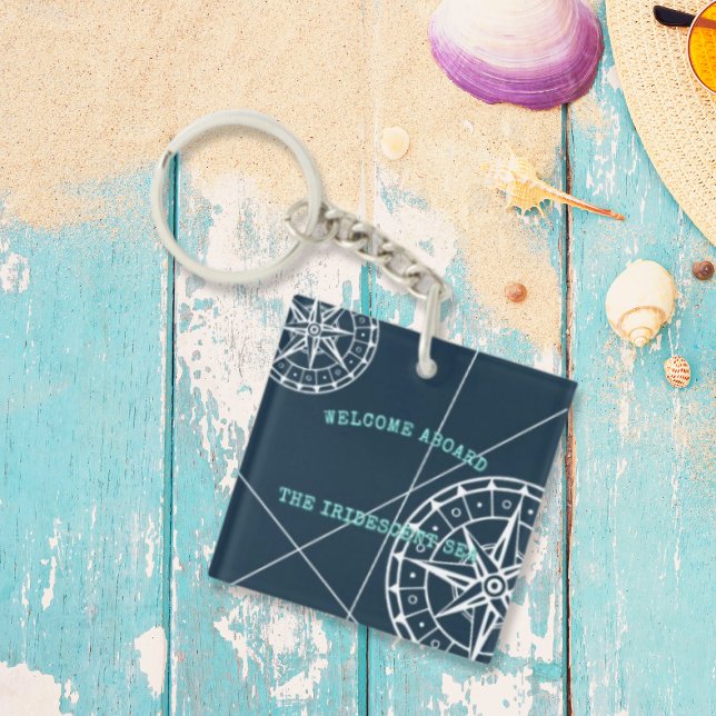 Nautical Navy Blue Welcome Aboard Compass Rose Keychain (Creator Uploaded)
