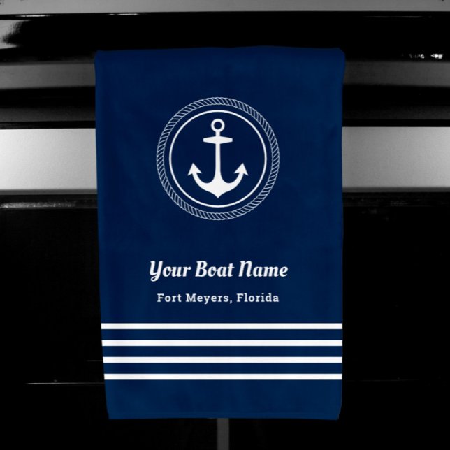 Nautical Navy Blue Welcome Aboard Nom du bateau An (Créateur téléchargé)