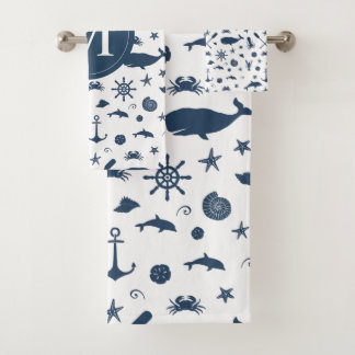Nautical Navy Blue Whale Dolphin Anchor Bath Towel Set