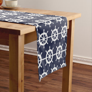 Nautical navy blue &amp; white boat helm table runner
