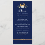 Nautical Navy Blue & White Coastal Wedding Menu<br><div class="desc">Nautical Boutique Co.'s navy blue and white coastal wedding menu is the perfect accompaniment to your nautical wedding table. It features traditional navy and white block typography paired with modern script, watercolor accents, including blue and white anemones and rope tied in an infinity knot, and is topped with a scrumptious...</div>