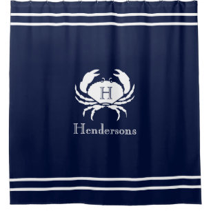 Nautical Navy Blue  White Crab Monogram Name 
